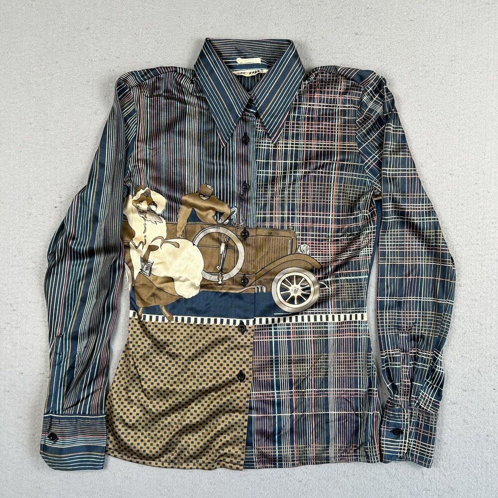 Nik Nik Shirt Women’s‎ 7 Vintage 70s Nylon Car Long Sleeve Disco Button Up Top